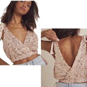 Free People Pink Sequin Crop Top